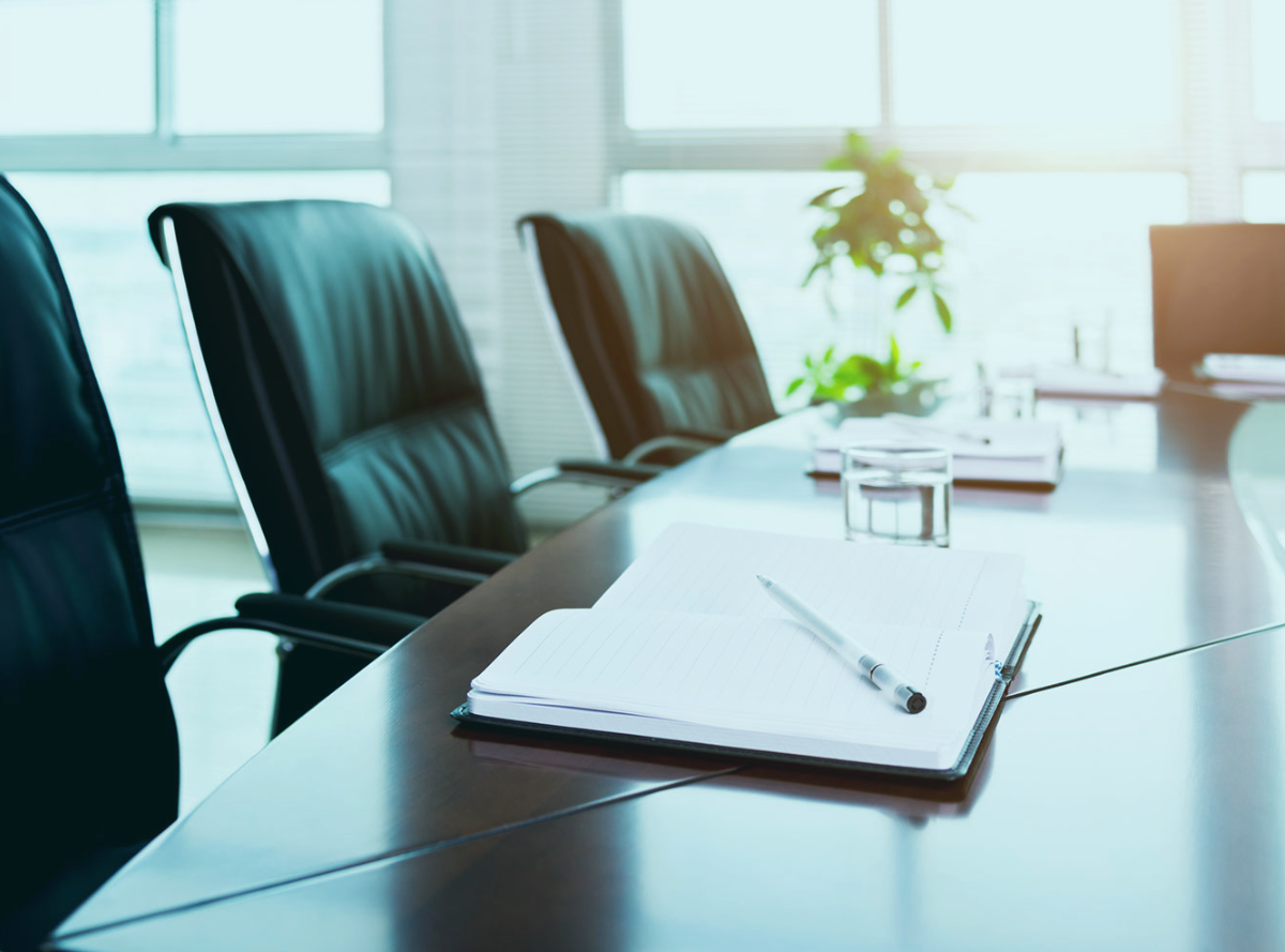 An empty conference room table