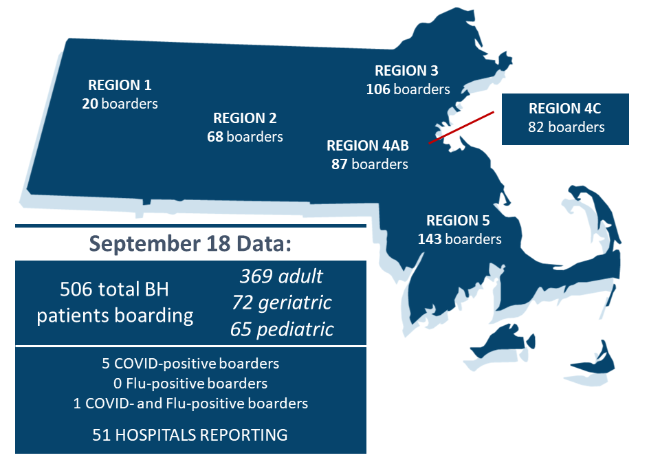 A map showing MHA's weekly behavioral health boarding data