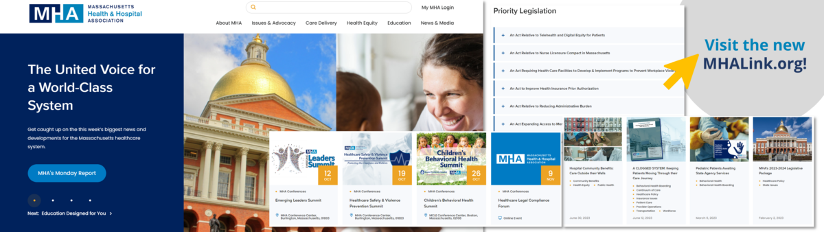 Snapshots from MHA's new website launched in August 2023