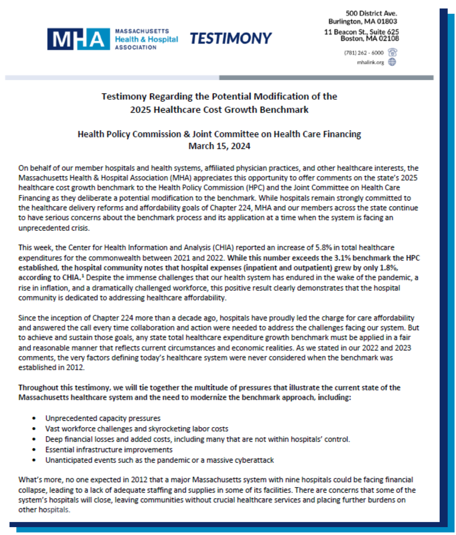 Controlling Costs Massachusetts Health & Hospital Association