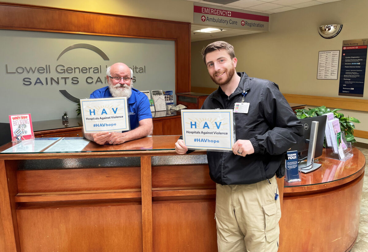 Team members at Lowell General Hospital supporting #HAVHope Friday to promote safer care environments